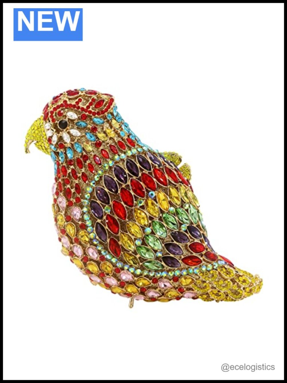 Rhinestone Parrot Clutch Purse Novelty Bird Crystal Evening Bag Chain Strap